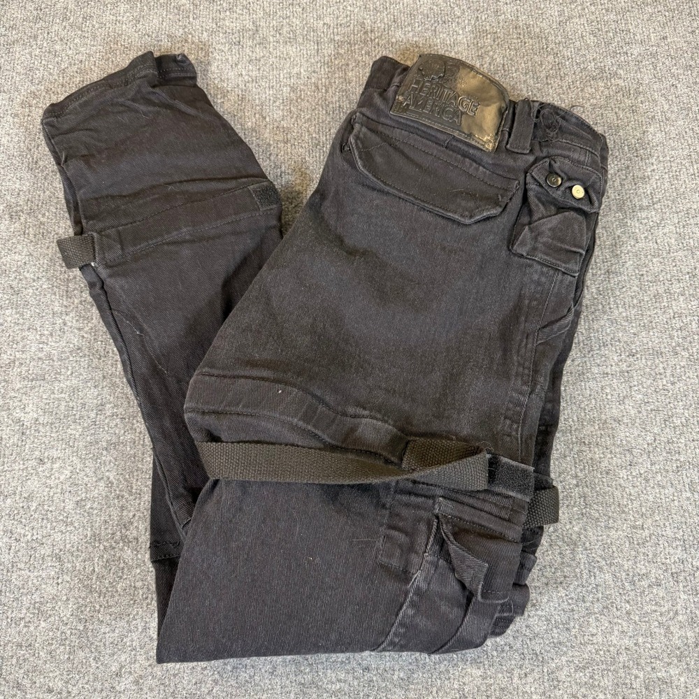Heritage America Mens Black Cargo Pants Tactical Multi Pocket Strap 42x34 #3886